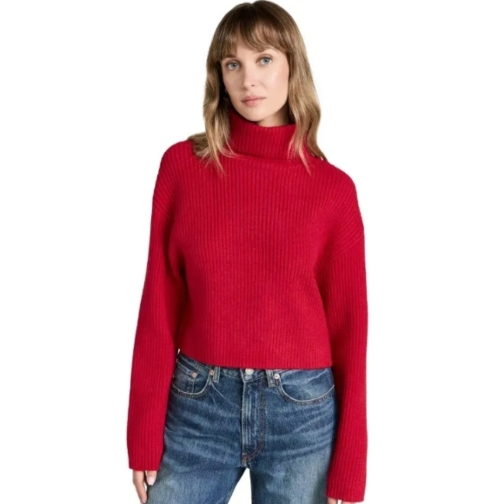 Line & Dot Scarlet Cropped Turtleneck Sweater Red Size Small